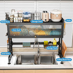 SNSLXH 2-Tier Over The Sink Dish Drying Rack, 33.66"×31.1"×11.81", Large Sink Rack for Kitchen, Saving Kitchen Space, Cover Design Holds Dishes, Bowls, and Cutlery, Kitchen Sink Shelf