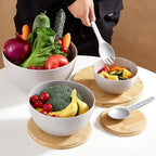 ECOWAY Salad Bowls Set of 3 with Lid & Serving Utensils, Bamboo Fiber Mixing Bowls Set Large Serving Bowls & Storage Set with Bamboo Lid for Salad, Kitchen Eating, Pasta, Popcorn, Chips, Fruit, Grey