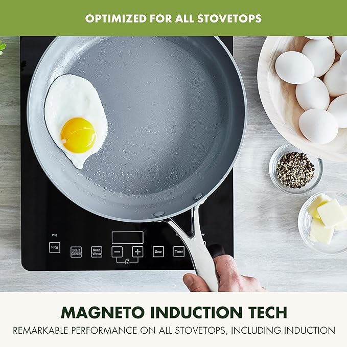 GreenPan Valencia Pro Ceramic Nonstick 11” Frying Pan Skillet, Hard Anodized PFAS-Free Cookware, Induction Ready, Compatible on All Cooktops, Eggs & Omelets, Dishwasher Safe, Oven Safe to 600F, Gray