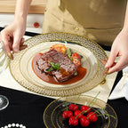 350PCS Clear Black Plastic Plates for 50 Guests, Disposable Dinnerware Set for Party and Graduation, Includes 100 Plastic Plates, 50 Pre Rolled Napkins with Gold Silverware, 50 Cups