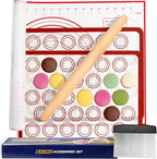 Silicone Baking Mat Sets, Dough Mat with Macaron Baking Mat Pastry Cutter Rolling Pin,Food Safe Pastry Mat, Reusable Cookie Sheets Liner