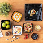 vancasso Soho Dinnerware Sets 12 Pieces, Black Stoneware Square Place Setting, Plates and Bowls Sets, Dinner Plate, Dishes Set for 4