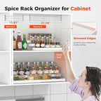 Expandable Spice Rack Organizer for Cabinet - 3 Tier Adjustable Cabinet Spice Organizer Easy Visibility - Spice Organizer for Cabinet Countertop Cupboard Pantry Organization (White)