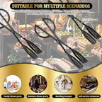 3PCS 9.8-Inch Stainless Steel Salad Tongs for Serving Heavy Duty Serving Tongs for Home Parties, Weddings, Buffets, Barbecues, Kitchen Utensils for Cake, Steak, Salad and More (3, Black)