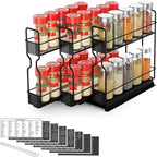 SpaceAid Pull Out Spice Rack Organizer, Heavy Duty Slide Out Seasoning Kitchen Organizer, Cabinet Organizer, with Labels, 7.7" W x10.75 D x10 H, 3 Drawers 2-Tier