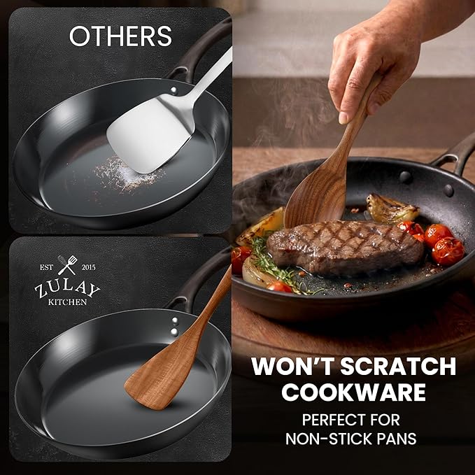 Zulay Kitchen 12-Piece Teak Wooden Utensils for Cooking - Natural Teak Utensil Set with Premium Gift Box - Non-Stick Wooden Spoons for Cooking - Kitchen Gift Set - Comfortable Grip Wooden Utensil Set