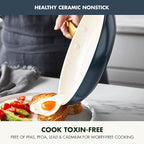 GreenPan 8" 10" and 12" 3 Piece Frying Pan Skillet Set, Hard Anodized Ceramic Nonstick, PFAS-Free, Gold Handle, Dishwasher Safe, Oven Safe, Blue and Cream Mix
