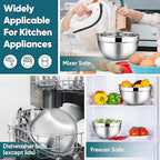 TeamFar Mixing Bowl Set of 5, Stainless Steel 4.5/3/1.5/1/0.7 QT Metal Nesting Salad Bowls with Lids, Ideal for Mixing Serving Tossing, Non-Toxic & Sturdy, Airtight Lid & Easy Clean, Blue