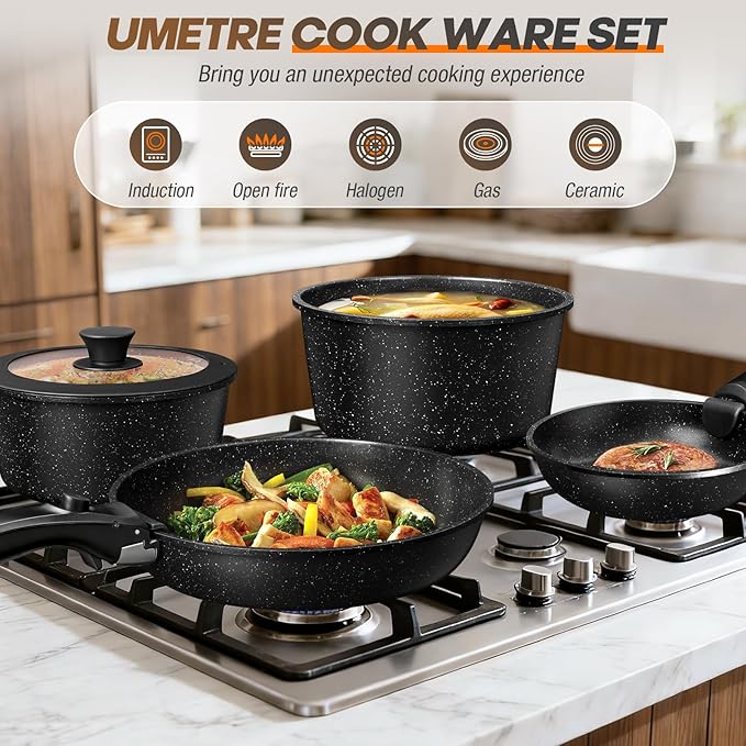 pots and Pans Set, Nonstick Cookware Set Detachable Handle, Induction Kitchen Cookware Sets with Removable Handle, Non Stick RV Cookware Set, Dishwasher ＆ Oven Safe (21 PCS)