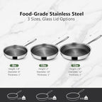 Non Stick Frying Pans, 12-inch with Lid, Hybrid Frying Pans Nonstick Stainless Steel Skillets, Dishwasher & Oven-Safe, Stay-Cool Handle, PFOA Free Cookware, Compatible with All Cooktops