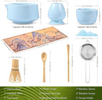 HELPLX Matcha Whisk Set, 10-Piece Japanese Matcha Kit with Bowl, Whisk & Holder, 2 Tea Cups, Bamboo Scoop, Spoon, Sifter, Scoop Rest & Tea Towel – Blue Matcha Tea Set for Ceremony or Daily Use