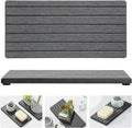 Razborci 2PCS Diatomite Water Absorbing Stone Drying Tray Mat for Bathroom & Kitchen Counter, Instant Dry Drink Bar Coaster, Vanity Sink Caddy Organizer, Dish Soap Sponge Holder, Dark Gray, 8"x3.8"