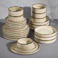 E-far 24-Piece Plates and Bowls Sets with Pasta Bowls - Stoneware Dinnerware Set for 6, Modern Ribbed Dishes, Microwave & Dishwasher Safe, Sandy Khaki