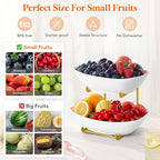 Lifewit Plastic Fruit Bowl for Kitchen Counter, 2 Tier Fruit Basket with Gold Metal Stand, Tiered Fruit Holder for Countertop Serving Tray for Vegetable/Dessert in Party 28 x 21 x 23cm/11 x 8.4 x 9