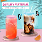 Joyclub 2pcs Glass Cups with Acrylic Lids and Straws 16 oz Can Shaped Glass Iced Coffee Cups with Lids and Straws, Cute Tumbler Cup Drinking Glasses for Smoothie Whiskey Boba Soda Tea Gift