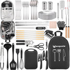 Camping Essentials Cookware Cooking Utensils Set - Portable Camp Kitchen Mess Kit Outdoor Accessories, Stainless Steel & Silicone, Camping Gear Equipment for RV Picnic Grill, Black Pro