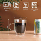 Wlasss Double Wall Insulated Glass Coffee Mugs set of 4-13 oz Clear Hand Blown Glass Coffee Cups with Handle for Cappuccino, Latte,Espresso,Tea Bags,Americano,Beverages, Gifts for Christmas