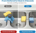 2 Pack Stainless Steel Sponge Holder for Kitchen Sink, Double Sided Sink Caddy Sponge Holder for Brush, Soap, Towel - Rustproof Hanging Organizer for Kitchen Double Basin, Top Width 1.93"