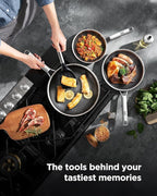 Frying Pans Non Stick, Hybrid Ceramic With Lid, 12 Inch Tri-Ply Stainless Steel Skillet, Non-Toxic, PFAS/PFOA/PTFE Free, Metal Utensil Safe, Dishwasher & Oven Safe