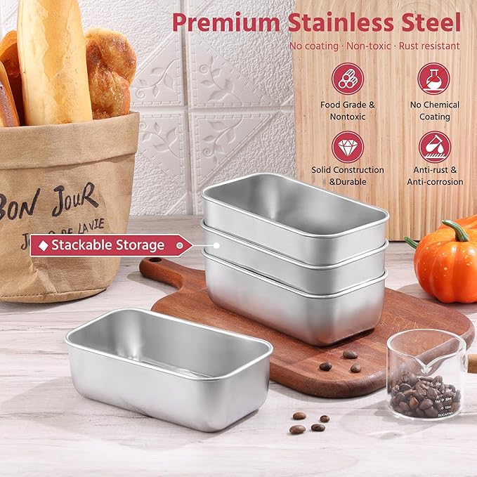 E-far Mini Loaf Pan Set of 12, Small Stainless Steel Bread Baking Pans for Oven, 6.3 x 3.5 Inch Tiny Meatloaf Pans for Homemade Bread Pound Cake Brownies, Non-toxic & Dishwasher Safe