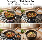 Small Wok Pan with Lid - 7-Inch (1.5QT) Mini Carbon Steel Wok, Flat Bottom Stir Fry Pan, Uncoated & Induction Ready, Ideal for Ramen, Soup, Eggs (1-2 Servings)