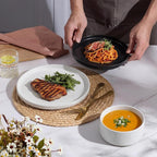 E-far 12-Piece Plates and Bowls Sets, Stoneware Dinnerware Dishes Sets for 4, Chip & Scratch Resistant Ribbed Dish Set for Home Restaurant, Microwave & Dishwasher Safe Speckled White & Matte Black
