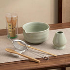 YOLIFE 7 Pcs Matcha Whisk Set, Matcha Kit for Ceremony, Includes Matcha Bowl with Spout, Bamboo Whisk (Chasen) with Ceramic Holder, Scoop, Powder Spoon and Sifter (Matcha Green)