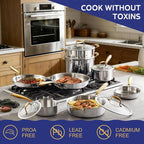 Triple Ply Stainless Steel Pots and Pans Set, EWFEN 12 Piece Induction Cookware Set, Oven Dishwasher Safe | Frying Pans, Saucepans, Saute Pan & Stock Pot, PFOA Free Kitchen Skillet, Gold