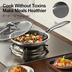 FogDream Non Stick Frying Pans, 12 Inch Stainless Steel Skillet with Tempered Glass Lid Tri-Ply Stainless Steel for All Cooktops, Dishwasher & Oven-Safe Cooking Pan, Stay-Cool Handle, Silver