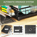 DINEST 1 Tier Dish Drying Rack with Drainboard – Rust Resistant Iron Kitchen Dish Rack with 270° Rotating Spout, Utensil & Plate Holders – Compact Drying Rack for Kitchen Counter - Black