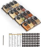 SpaceAid Spice Drawer Organizer with 16 Spice Jars, 386 Spice Labels, 4 Tier Seasoning Rack Tray Insert for Kitchen Drawers, 7.5" Wide x 17.5" Deep