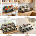 Expandable Spice Rack Organizer for Cabinet 3 Tiered Metal Seasoning Organization with Guardrails Spice Shelf Storage for Jars Adjustable Length 13"-21" Black 2Pack