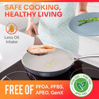 Mueller Frying Pan, Heavy Duty German Stone Coating Non Stick Frying Pans, No PFOA or APEO, Paella Pan, Dishwasher and Oven Safe, Even Heat Distribution, Cool Stainless Steel Handle, Light Grey
