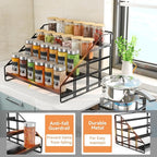 Spice Rack 4 Tier Kitchen Cabinet Organizer,Countertop Spice Rack,Tier Depth Adjustable Cabinet Shelf,Step Spice Organization Easy Visibility,Holds Seasoning and Condiments 2Pack