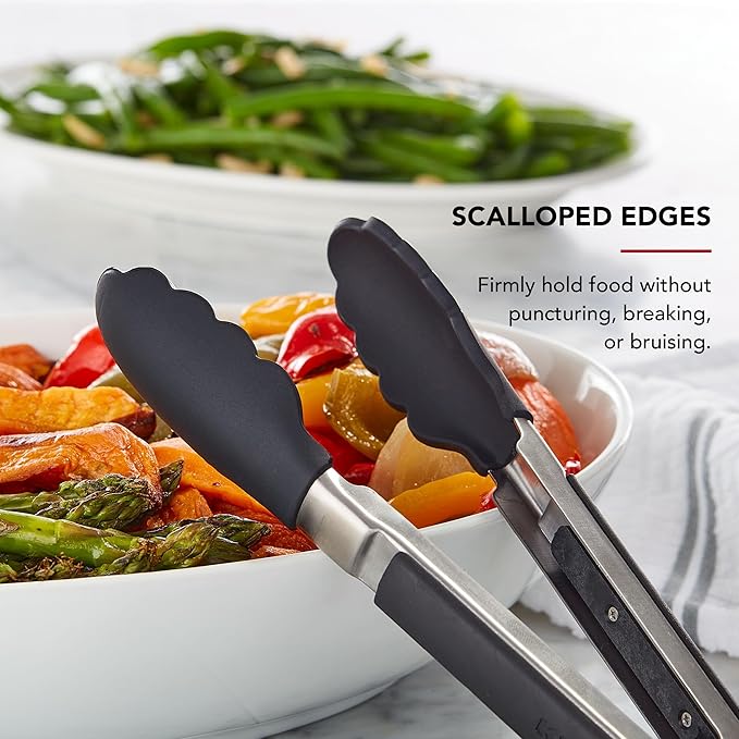 KitchenAid Silicone Tipped Side Locking Tongs, Black, 9 Inch