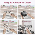 BOOSINY 2 Tier Black Large Stainless Steel Dish Drainers Drying Rack for Kitchen Counter with Drainboard, Rust Proof Metal, Space Saving, Modern Aesthetic, Compact Plates Strainers with Extra Mat