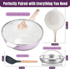 AOSION 12 Inch Nonstick Ceramic Deep Frying Pan Skille with Lid,5.5QT Sauté Pan for Cooking with Steam Rack,Healthy Large Skillet,Stay Cool Handle, Induction Compatible, PFOA & PFAS Free. (PURPLE)