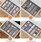 Silverware Organizer, Expandable Utensil Drawer Organizer for Kitchen Drawers, Kitchen Drawer Organizer for Spoons/Forks/Knives, Multipurpose & BPA Free Cutlery Tray, Grey, 2 Pack