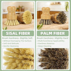 DEBETOOL 6 Pack Bamboo Dish Brush Set with Palm and Sisal Bristles, Natural Dish Scrubber for Fruit & Vegetables Cleaning, Kitchen Scrub Brush for Cast Iron Pots, Pans, Dishes