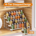 Spice Rack Organizer for Cabinet, 4 Tiered Spice Rack Organizer, Tiered Adjustable Spice Shelf for Kitchen (White-2Pcs)