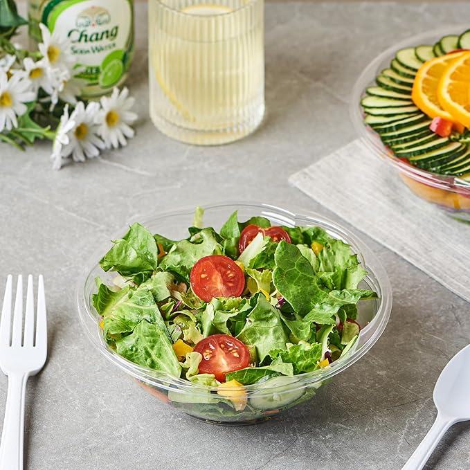 Jaluxing [24 oz. 150 Sets Clear Plastic Salad Bowls with Airtight Lids Disposable To Go Mixing Containers Serving for Fruit, Quinoa, Lunch and Meal Prep