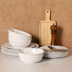 TP 18-Piece Dinnerware Set, Melamine Dishes Set with Bowls and Plates, Service for 6, Non-breakable Lightweight Dining Tableware, White