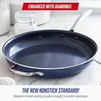 Blue Diamond Ceramic Nonstick 14" Frying Pan Skillet, PFAS-Free Cookware, Jumbo Cooker with Helper Handle, For Large & Family Sized Meals, Dishwasher & Oven Safe, Blue