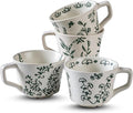 Ceramic Mugs 11 oz Set of 4, Unique Luxurious Stoneware Cups for Coffee Milk Latte Cappuccino Tea, Office Home Kitchen Use, Dishwasher Microwave Freezer Safe, Mixed Green