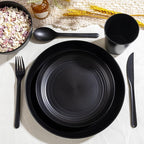 LIYH 24 Pcs Black Wheat Straw Dinnerware Sets, Unbreakable Plates and Bowls Set Plastic Dinnerware Set Include Wheat Straw Plates, Bowls, Cups, Dishes for Kitchen& Camping