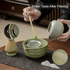 Matcha Set, Matcha Whisk Set Includes Matcha Bowl with Spout, Bamboo Whisk, Matcha Whisk Holder, Sifter, Scoop, Spoon Holder, Tea Towel- 7pcs Perfect Matcha Kit for Matcha Tea Ceremony