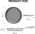 COOKER KING 12-Inch Stainless Steel Pan, Hybrid Nonstick Frying Pan, Skillet, 3-Ply Clad Cookware, Even Heat Distribution, Dishwasher & Oven Safe, with Stay-Cool Handle, Induction Compatible