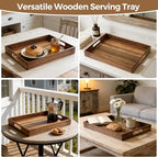 Acacia Wood Serving Tray with Handles, 17 Inch Wooden Tray for Ottoman, Breakfast, Lunch, Dinner, Decorative Rectangular Tray for Living Room, Kitchen Counter, Outdoor