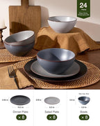 Famiware Venus Plates and Bowls Sets, 24 Pieces Stoneware Speckled Dishes Dinnerware Set for 8, Assorted Colors - Microwave & Dishwasher Safe, Modern Minimalist, for Everyday Meals & Formal Dining