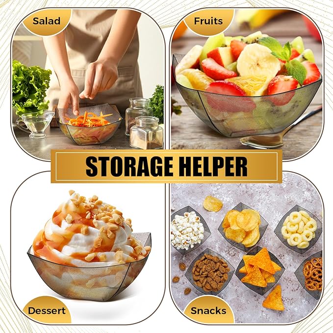Tanlade 50 Pcs Square Plastic Serving Bowls Disposable Snack Salad Bowl Small Glitter Bowls Party Candy Containers Taco Serving Dishes for Buffet Chips Fruit (Black,8 oz)